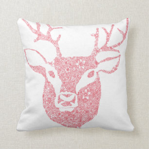 Floral Illustrated Deer Head Cushion Coral/Navy