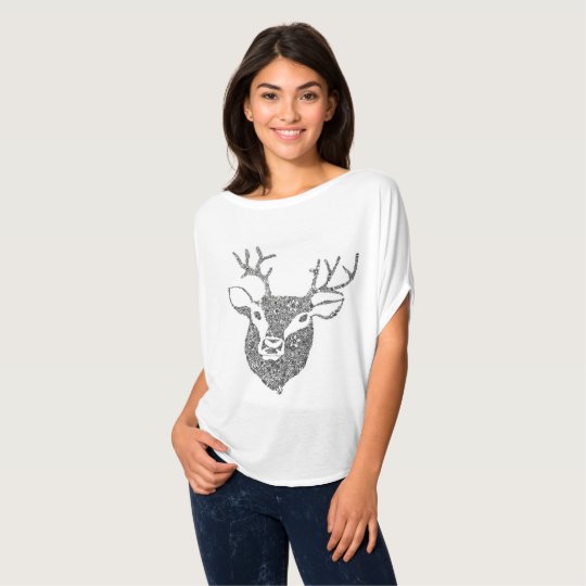 Floral Illustrated Deer Head T-Shirt