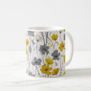 Floral illustration, abstract wildflowers, modern coffee mug