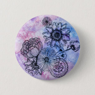 Floral Illustration on Watercolor By Megaflora 2 Inch Round Button