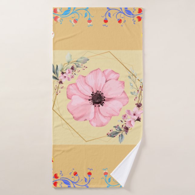 Floral Illustration, Spring Inspired Flowers Bath Towel Set (Bath Towel)