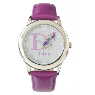 Floral Image with Numerals, Name & Initial Child's Watch