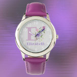 Floral Image with Numerals, Name & Initial Child's Watch<br><div class="desc">Floral Design with Numbers around the circumference. Name & First Initial on a Child's Watch. Design features Monogram & Name with Flowers in a water colour pastel style. Example name is Elizabeth. Change name as desired for anyone with a name beginning with E.</div>