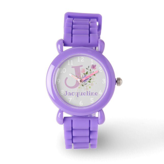 Floral Image with Numerals, Name & Initial Child's Watch (Front)