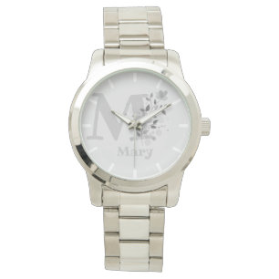 Floral Image with Numerals, Name & Initial Ladies Watch