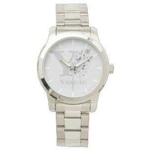 Floral Image with Numerals, Name & Initial Ladies Watch