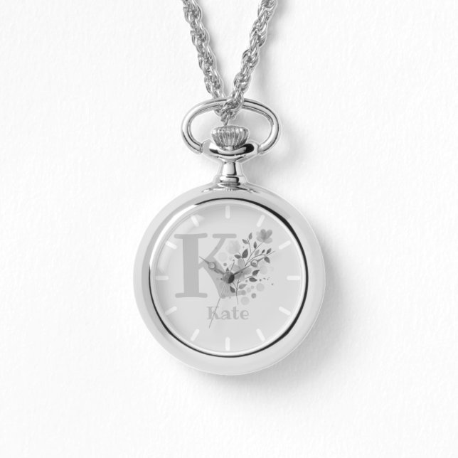 Floral Image with Numerals, Name & Initial Ladies Watch (Front)