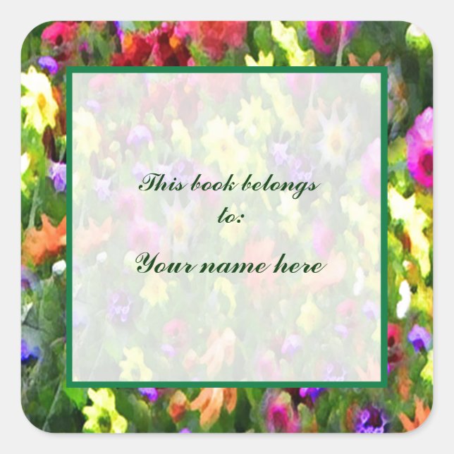 Floral Impressions Bookplate Square Sticker (Front)