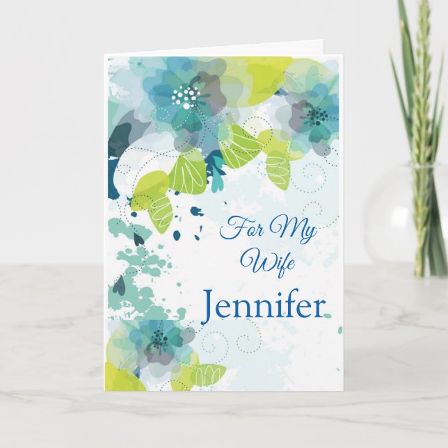 Floral Imprimer Nom personnalisé Carte Anniversair (Devant)