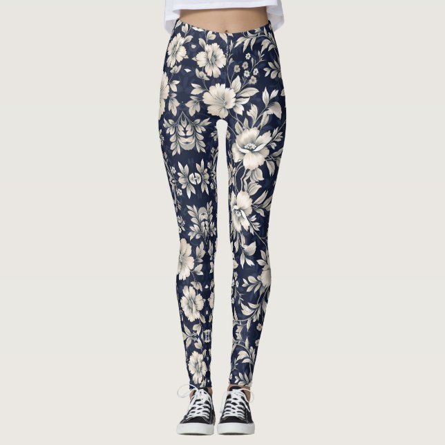 Floral in Blue Leggings (Front)