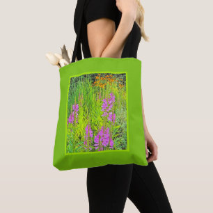 Floral In Chartreuse, Pink and Marigold Colours Tote Bag