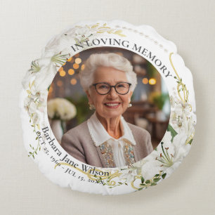 Floral In Loving Memory Memorial Funeral Keepsake Round Pillow