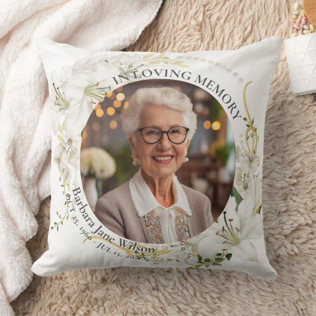 Floral In Loving Memory Memorial Funeral Keepsake Throw Pillow (Blanket)