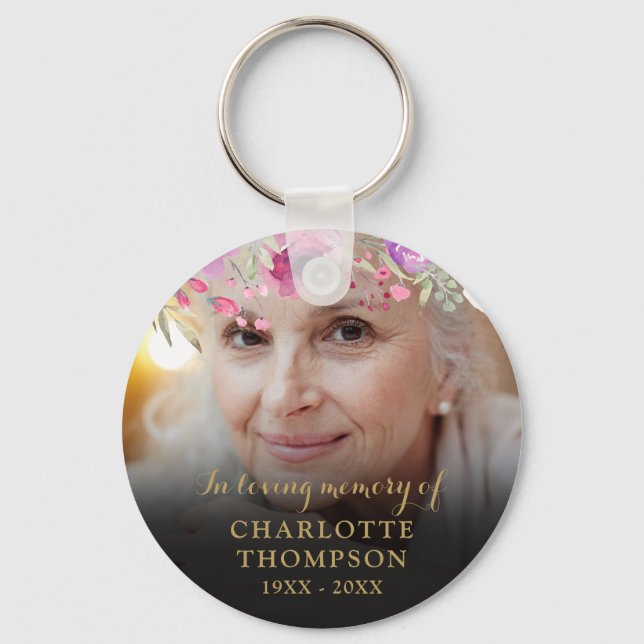 Floral In Loving MemoryPhoto Keychain (Front)