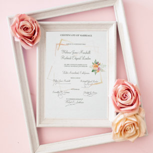 Floral in Peach Wedding Certified Souvenir Poster