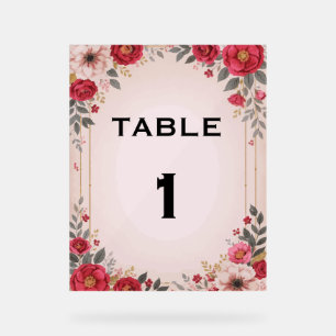 Floral in Pink Wedding Table Acrylic Sign