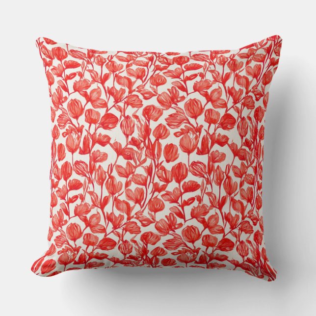 Floral in red pattern throw pillow (Front)