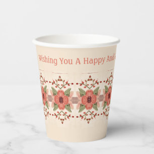 Floral In Rusty Red Peach With Pink Paper Cups