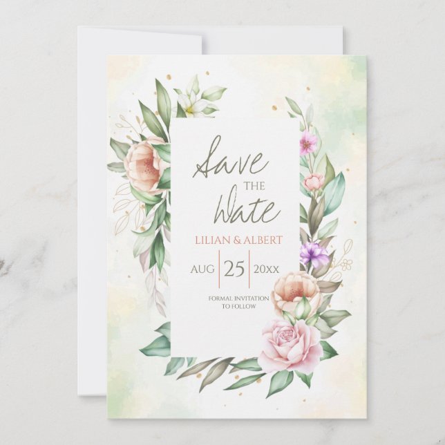 Floral in Soft Colours Save the Date (Front)