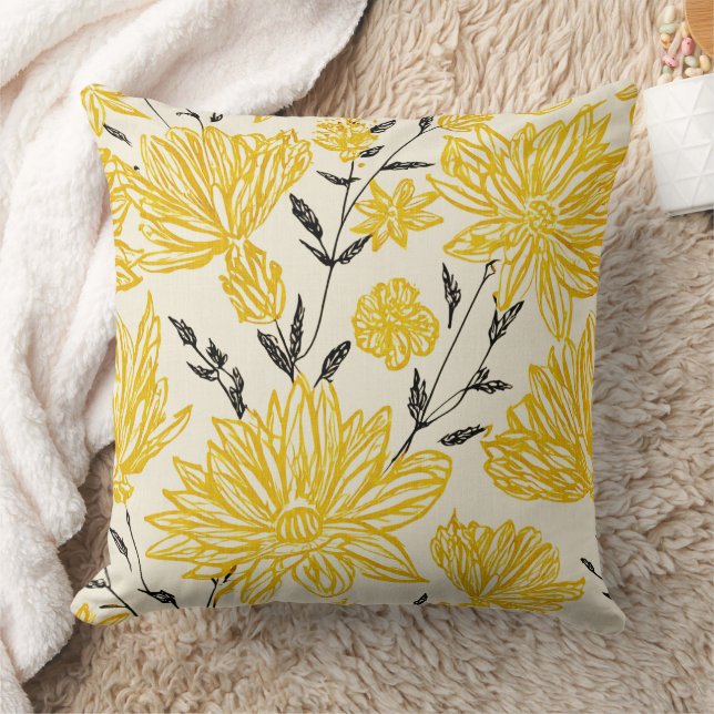 Floral in yellow pattern throw pillow (Blanket)