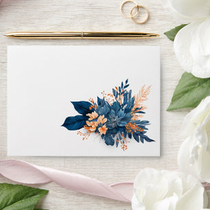 Floral Indigo Rust Modern Wedding Envelope