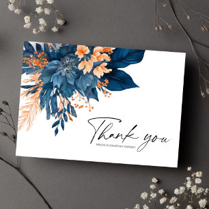 Floral Indigo Rust Modern Wedding Thank You Card