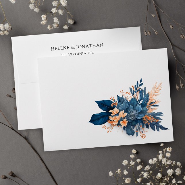 Floral Indigo Rust Wedding Return Address Envelope (Floral Indigo Rust Wedding Return Address Envelope)