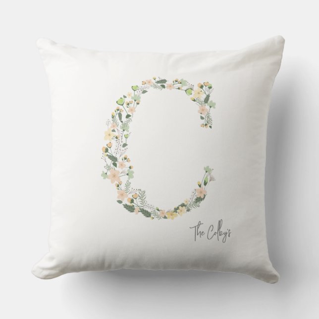 Floral INITIAL "C" Soft Colours Meadow NAME Modern Throw Pillow (Front)