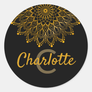 Floral initial monogram personalized name mandala classic round sticker