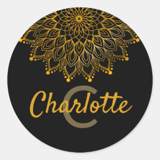 Floral initial monogram personalized name mandala classic round sticker