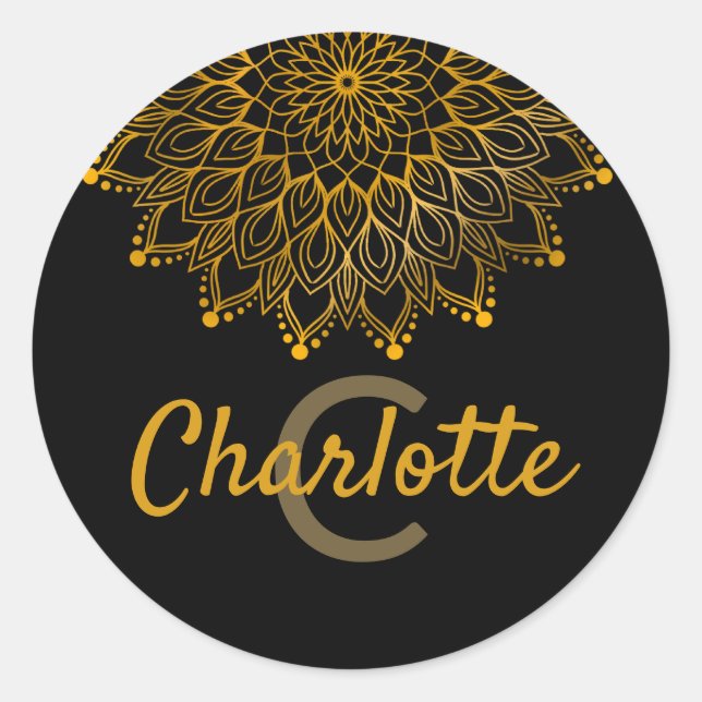 Floral initial monogram personalized name mandala classic round sticker (Front)