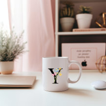 Floral Initial Monogram Y Mug