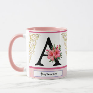 Floral Initial Mug – Letter A Monogram Personali