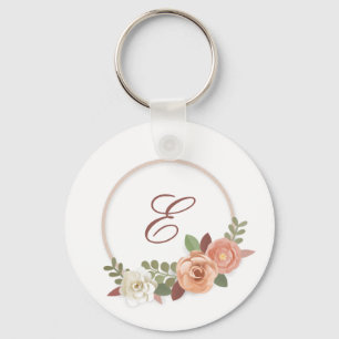 Floral Initial Personalized Key Chain with Flowers