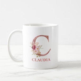 Floral Initial Personalized Name Elegant Monogram Coffee Mug