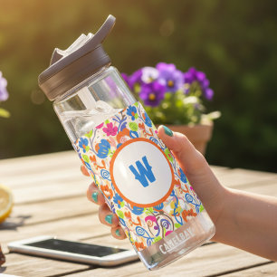 Floral Initial Water Bottle