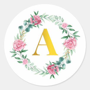 Floral Initial Wreath Monogram letter A Stickers