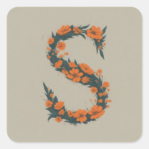 Floral Initial Wreath Monogram S Square Sticker