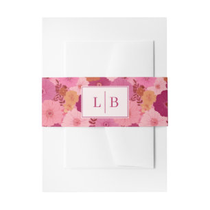 Floral Initials Cheerful Pink Vintage Invitation Belly Band