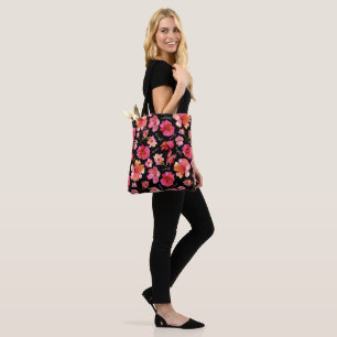 Floral Inspiration Tote - Pink flowers on Black 