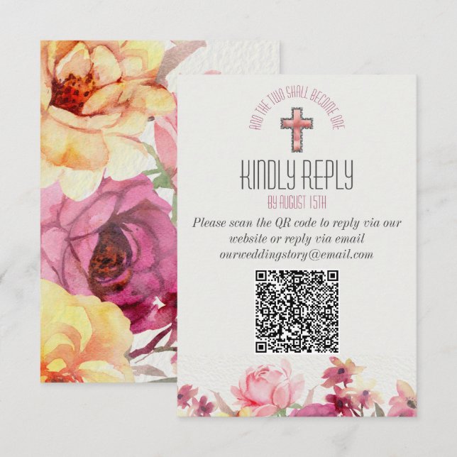  Floral Inspirational Kindly Reply QR Code Wedding RSVP Card (Front/Back)