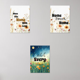 Floral Inspirational Wall Art - Set of 3 Home Quot