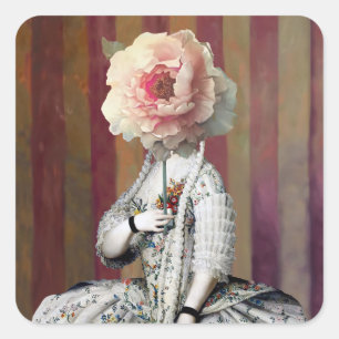 Floral Intrigue Pink Peony Mask Square Sticker