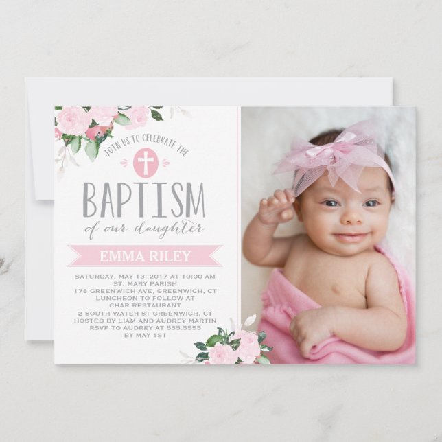 Floral | Invitation au baptême (Devant)