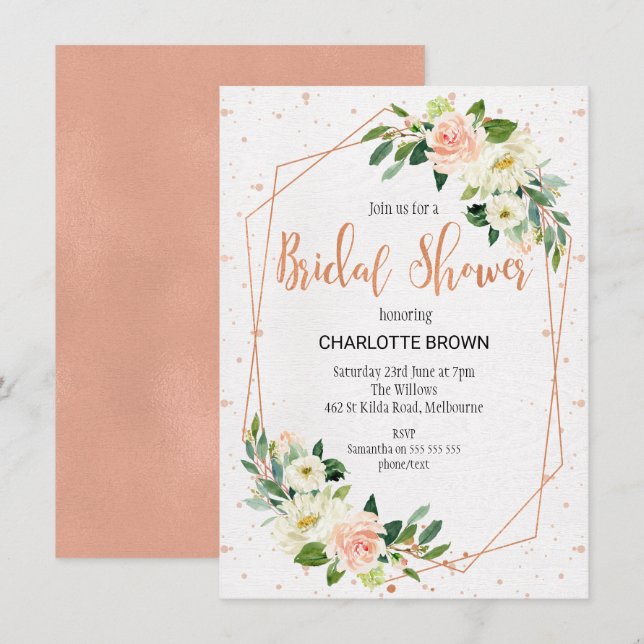 Floral invitation or rose de Fête de la mariée de (Devant / Derrière)