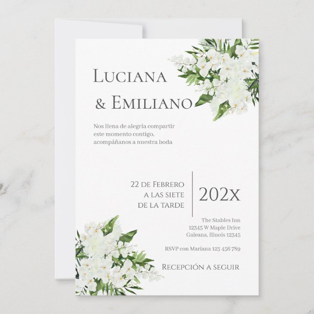 Floral Invitation White Wedding Invitation (Front)