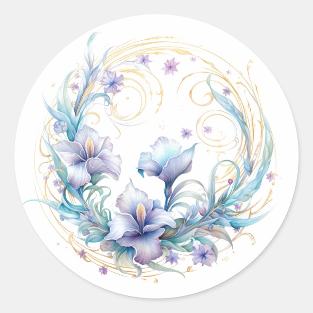 Floral Iris Classic Round Sticker (Front)