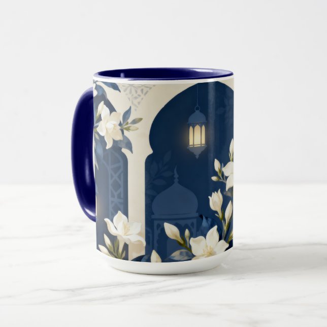 Floral Islamic Arch Mug | Midnight & Ivory (Front Left)