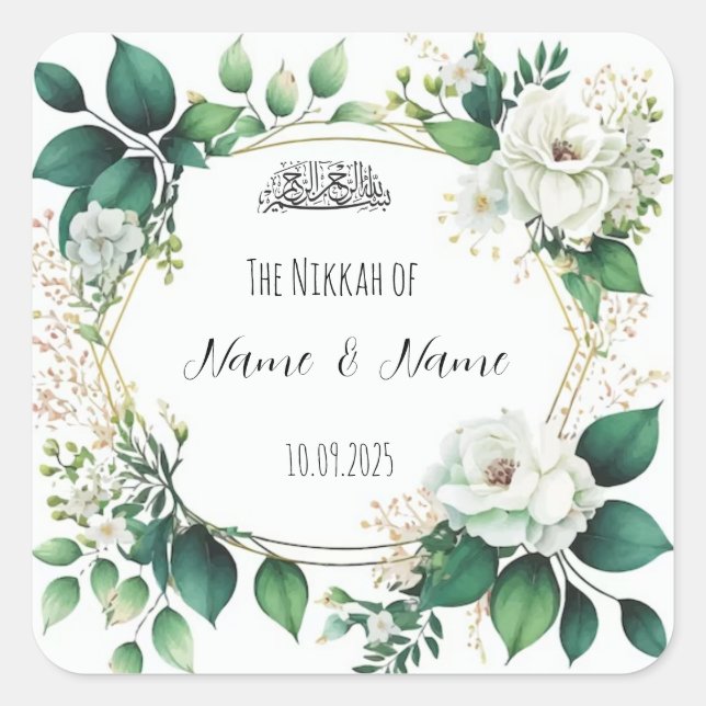 Floral Islamique Nikkah faveur autocollants (Devant)