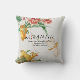  Floral Italian Botanical Design Dog & Dragonflies Throw Pillow